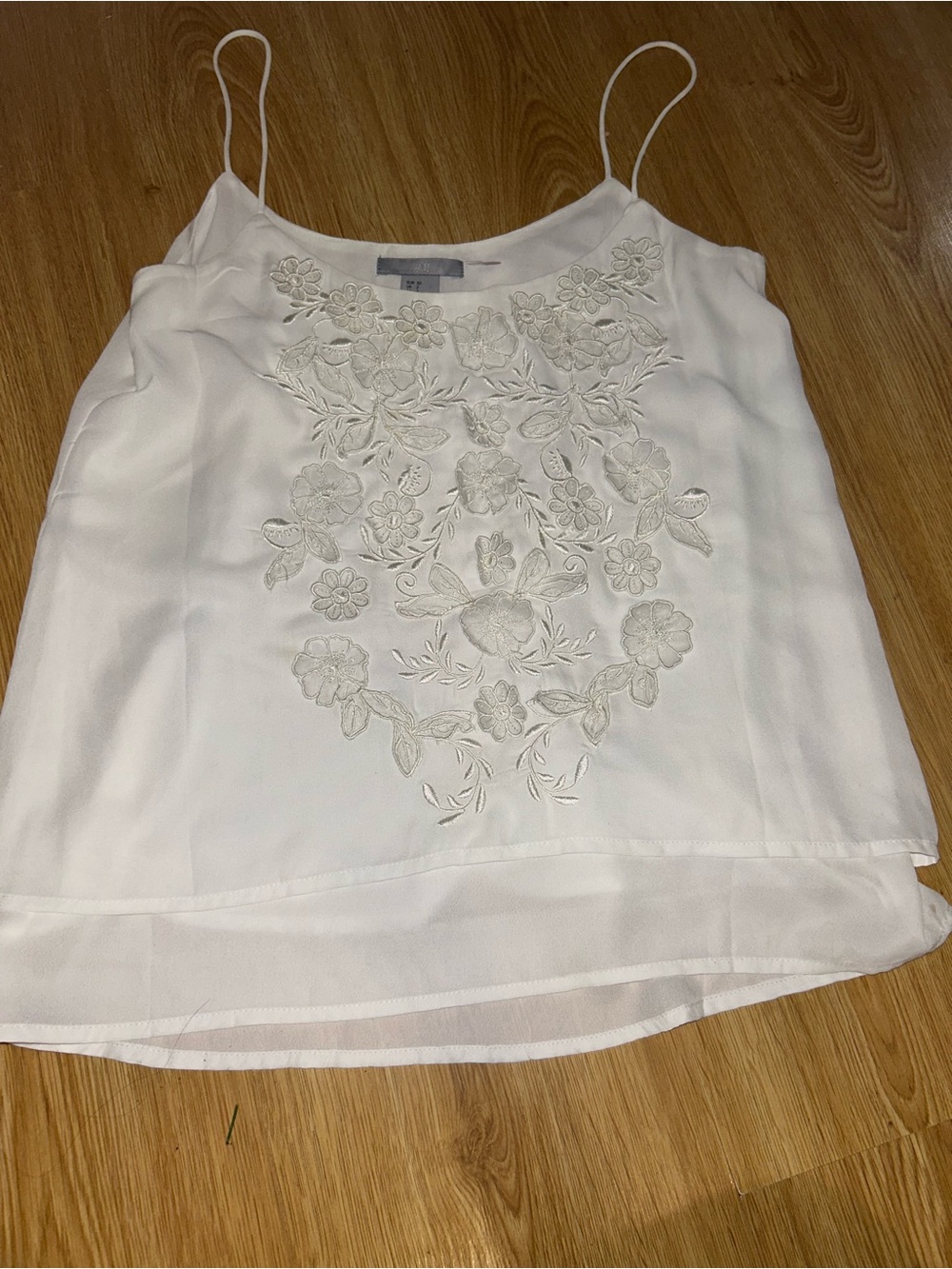 White Floral Embroidered Spaghetti Strap Cami Top